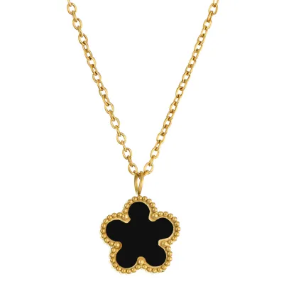 Women Fashion Simple Titanium Steel Necklace with Multicolor Floral Pendant