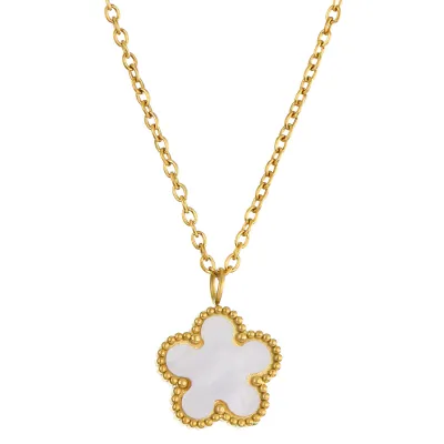 Women Fashion Simple Titanium Steel Necklace with Multicolor Floral Pendant