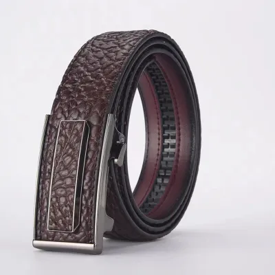 Men's Simple Cowhide Leather Automatic Buckle Alloy Belt