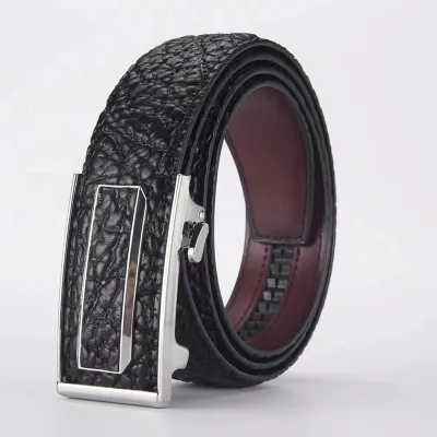 Men's Simple Cowhide Leather Automatic Buckle Alloy Belt