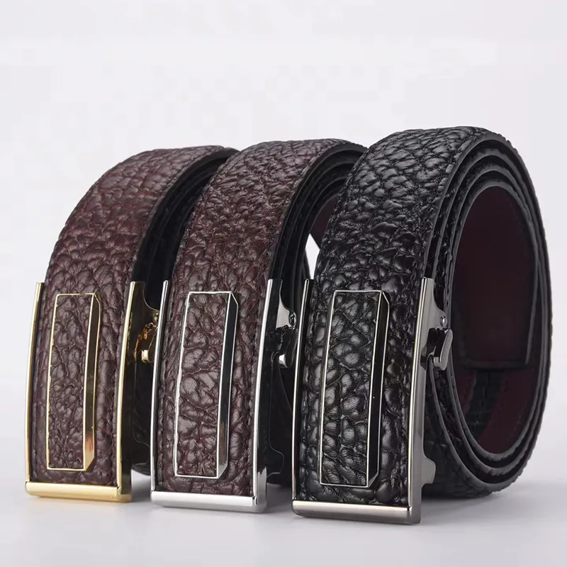 Men's Simple Cowhide Leather Automatic Buckle Alloy Belt
