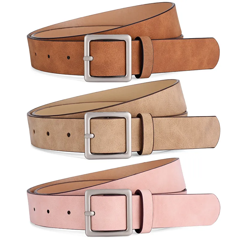 Women Fashion Simple Frosted PU Square Japanese Buckle Belt