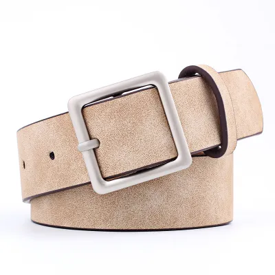 Women Fashion Simple Frosted PU Square Japanese Buckle Belt
