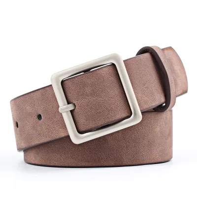 Women Fashion Simple Frosted PU Square Japanese Buckle Belt