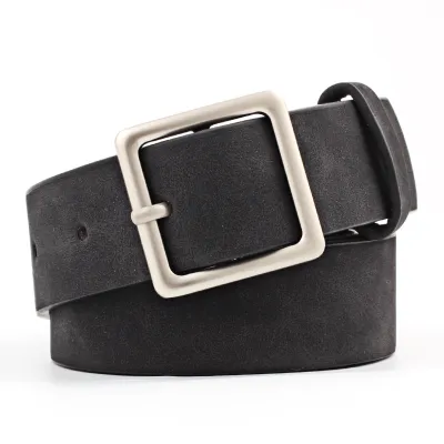 Women Fashion Simple Frosted PU Square Japanese Buckle Belt