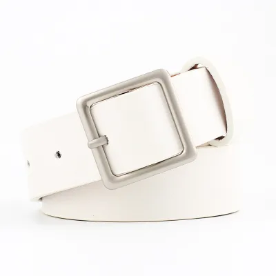 Women Fashion Simple Frosted PU Square Japanese Buckle Belt