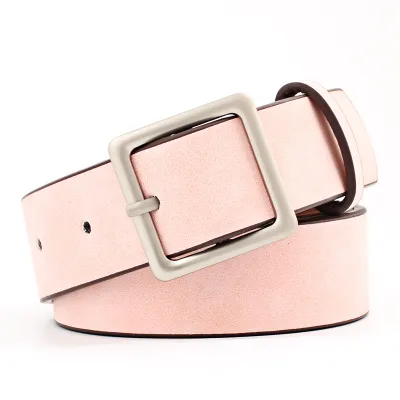 Women Fashion Simple Frosted PU Square Japanese Buckle Belt