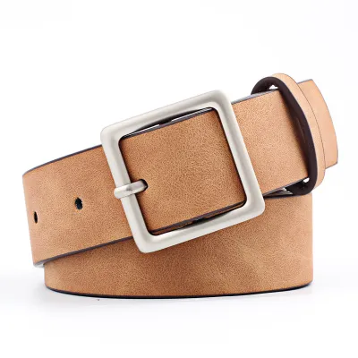 Women Fashion Simple Frosted PU Square Japanese Buckle Belt