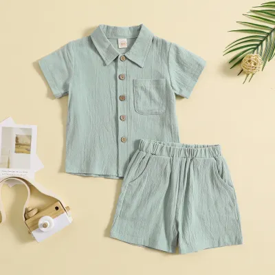 Toddler Baby Boys Casual Short Sleeve Solid Color Lapel Shirt & Shorts 2pcs Set