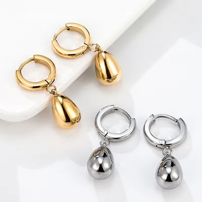 Women Fashion Simple Smooth Titanium Steel Water Drop Earrings