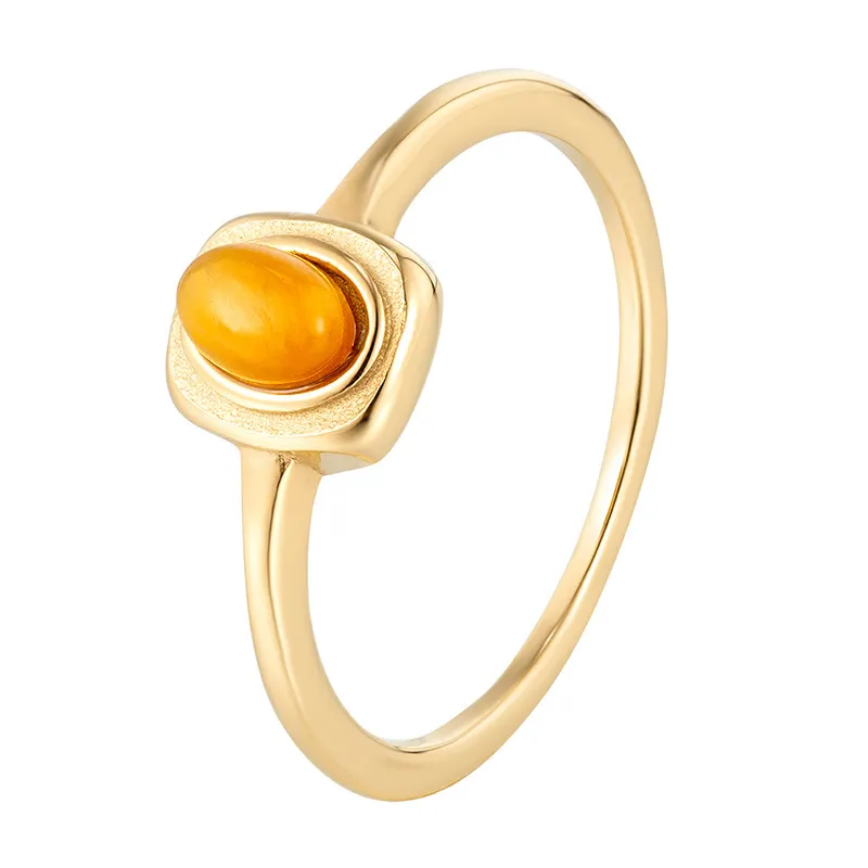 Women Fashion Simple Square Egg Face Tiger Eye Titanium Steel Ring