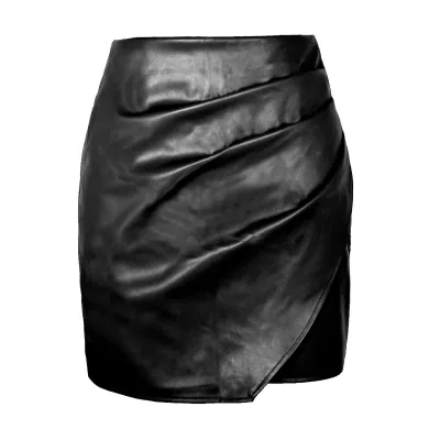 Women Sexy High Waist Irregular Hem PU Skirt