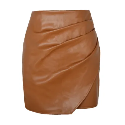 Women Sexy High Waist Irregular Hem PU Skirt