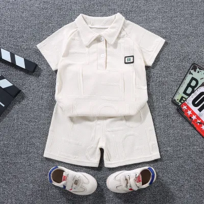 Boys Fashion Letter Print Short-Sleeved Polo Shirt Two-Piece Set Movement Style