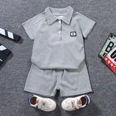 Boys Fashion Letter Print Short-Sleeved Polo Shirt Two-Piece Set Movement Style