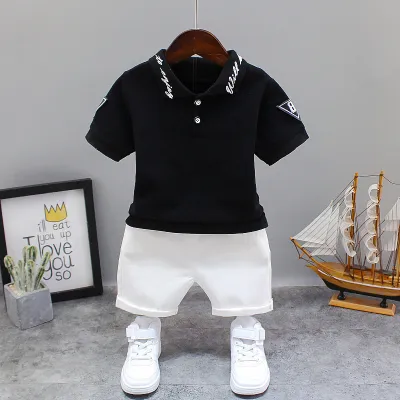 Boy Casual Dinosaur Print Short-Sleeved Polo Shirt and Pants Two-Piece Set
