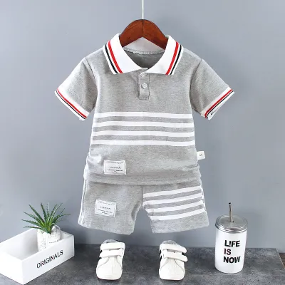 Boy Casual Dinosaur Print Short-Sleeved Polo Shirt and Pants Two-Piece Set