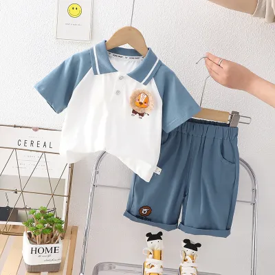 Boy Fashion Cartoon Print Cotton Knit Shorts Two-Piece Set Pullover Leisure Summer Outfit for Kids Boys Clothing (3-14T)