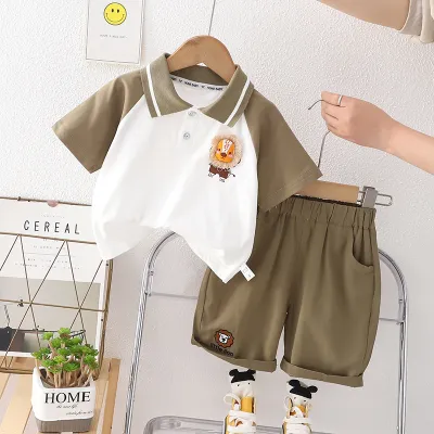 Boy Fashion Cartoon Print Cotton Knit Shorts Two-Piece Set Pullover Leisure Summer Outfit for Kids Boys Clothing (3-14T)