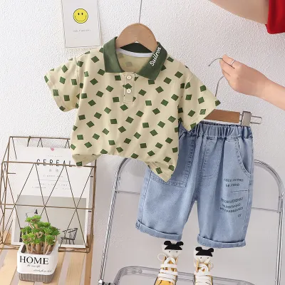 Boy Fashion Cartoon Print Cotton Knit Shorts Two-Piece Set Pullover Leisure Summer Outfit for Kids Boys Clothing (3-14T)