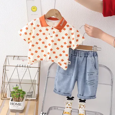 Boy Fashion Cartoon Print Cotton Knit Shorts Two-Piece Set Pullover Leisure Summer Outfit for Kids Boys Clothing (3-14T)