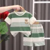 Short-Sleeved Suit Thickness Stripe Bear Green