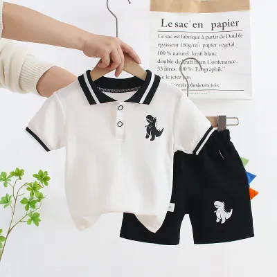 Boy Fashion Cartoon Print Cotton Knit Shorts Two-Piece Set Pullover Leisure Summer Outfit for Kids Boys Clothing (3-14T)