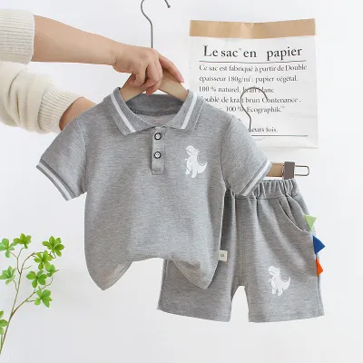Boy Fashion Cartoon Print Cotton Knit Shorts Two-Piece Set Pullover Leisure Summer Outfit for Kids Boys Clothing (3-14T)