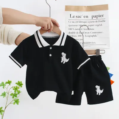 Boy Fashion Cartoon Print Cotton Knit Shorts Two-Piece Set Pullover Leisure Summer Outfit for Kids Boys Clothing (3-14T)