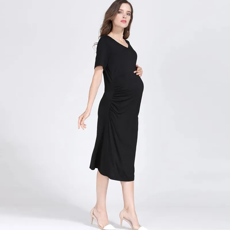 Summer Maternity Casual V-Neck Short Sleeve Loose Modal Dress