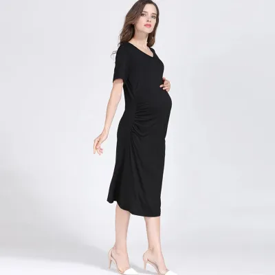 Summer Maternity Casual V-Neck Short Sleeve Loose Modal Dress