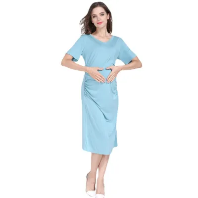 Summer Maternity Casual V-Neck Short Sleeve Loose Modal Dress