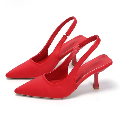 Summer Women Plus Size Solid Color Pointed Toe Hollow Out High Heels PU