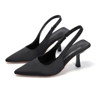 Summer Women Plus Size Solid Color Pointed Toe Hollow Out High Heels PU