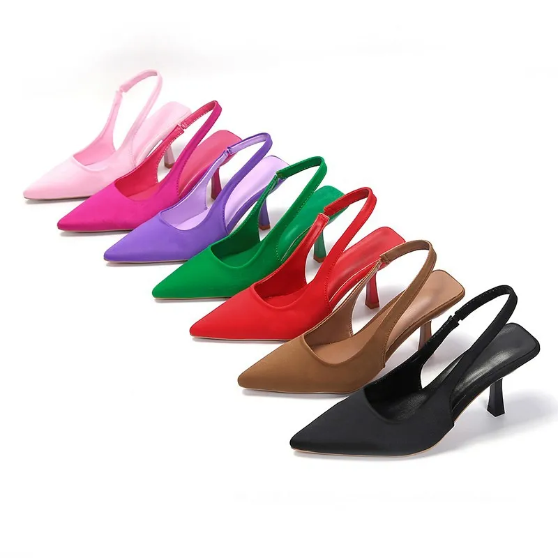 Summer Women Plus Size Solid Color Pointed Toe Hollow Out High Heels PU