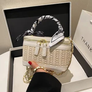 Women Fashion Woven Square Zipper Chain Crossbody Bag