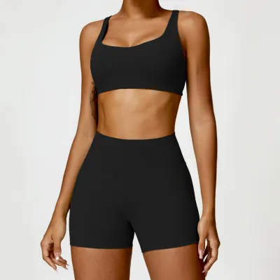Women's Yoga Sports Two-Piece Set - Solid Color, Tight Fit, Nylon Spandex