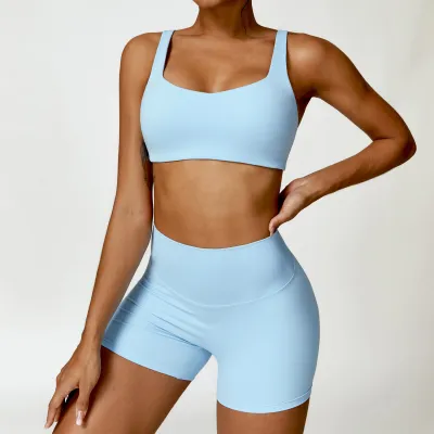 Women's Yoga Sports Two-Piece Set - Solid Color, Tight Fit, Nylon Spandex