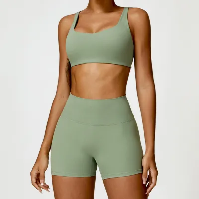 Women's Yoga Sports Two-Piece Set - Solid Color, Tight Fit, Nylon Spandex