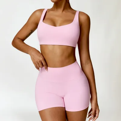 Women's Yoga Sports Two-Piece Set - Solid Color, Tight Fit, Nylon Spandex
