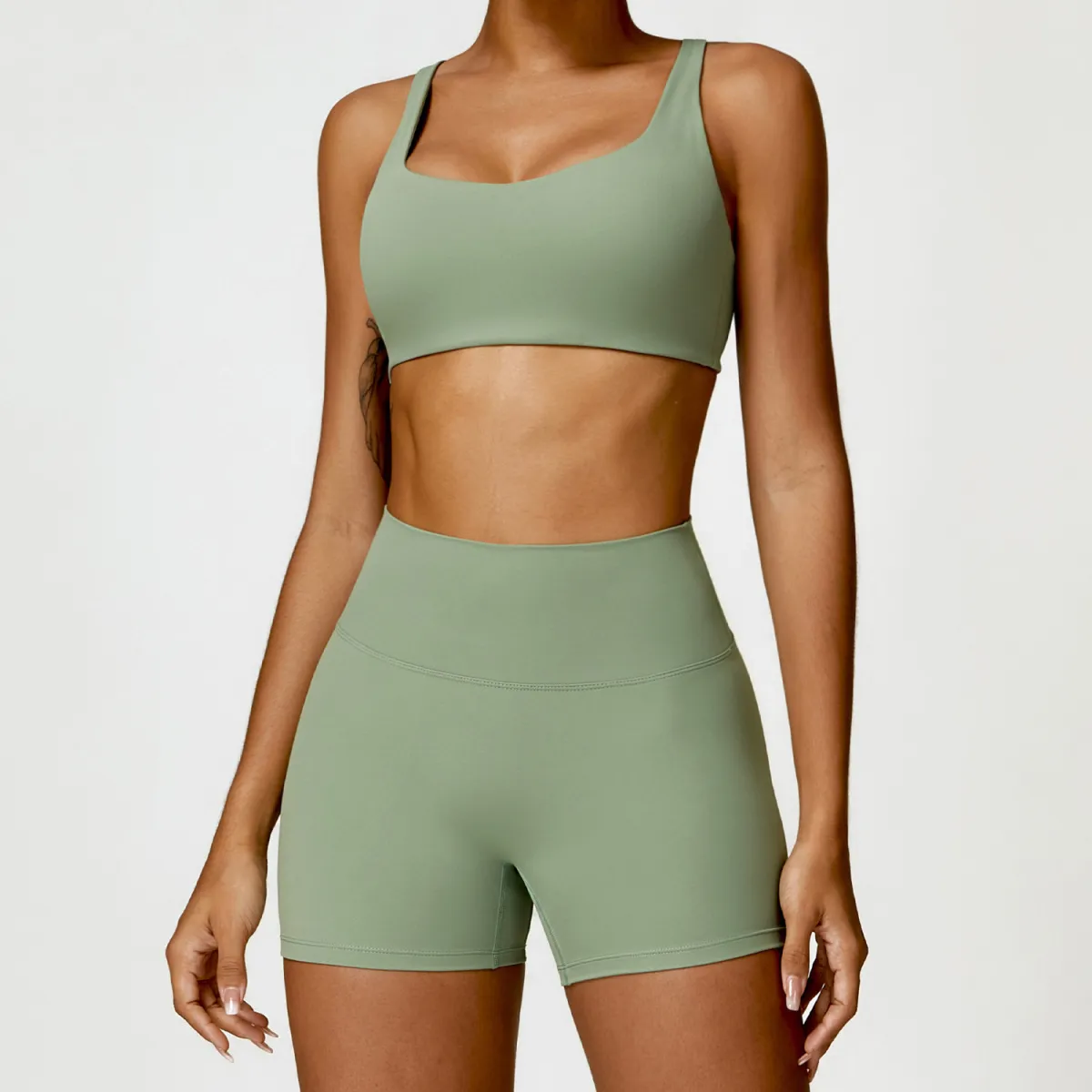 Women's Yoga Sports Two-Piece Set - Solid Color, Tight Fit, Nylon Spandex