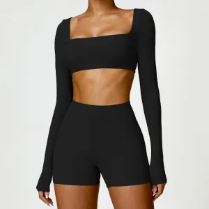 Women's Athleisure Yoga Sports Set - Solid Color Two-Piece with Polyamide Fabric