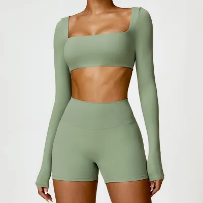 Women's Athleisure Yoga Sports Set - Solid Color Two-Piece with Polyamide Fabric