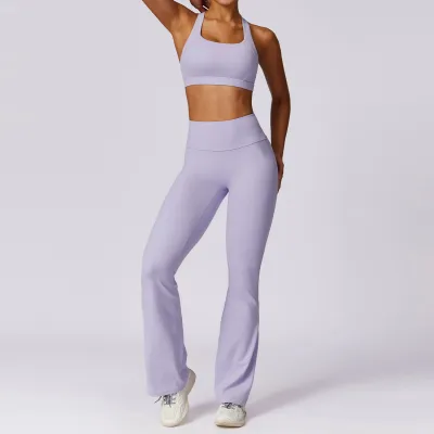 Athleisure Women Sport Bra Two-Piece Set Solid Color