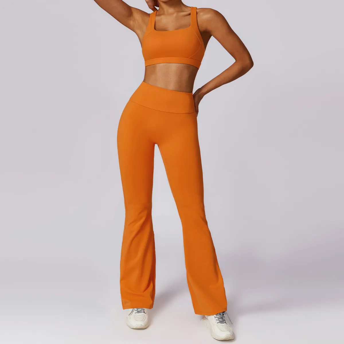 Athleisure Women Sport Bra Two-Piece Set Solid Color