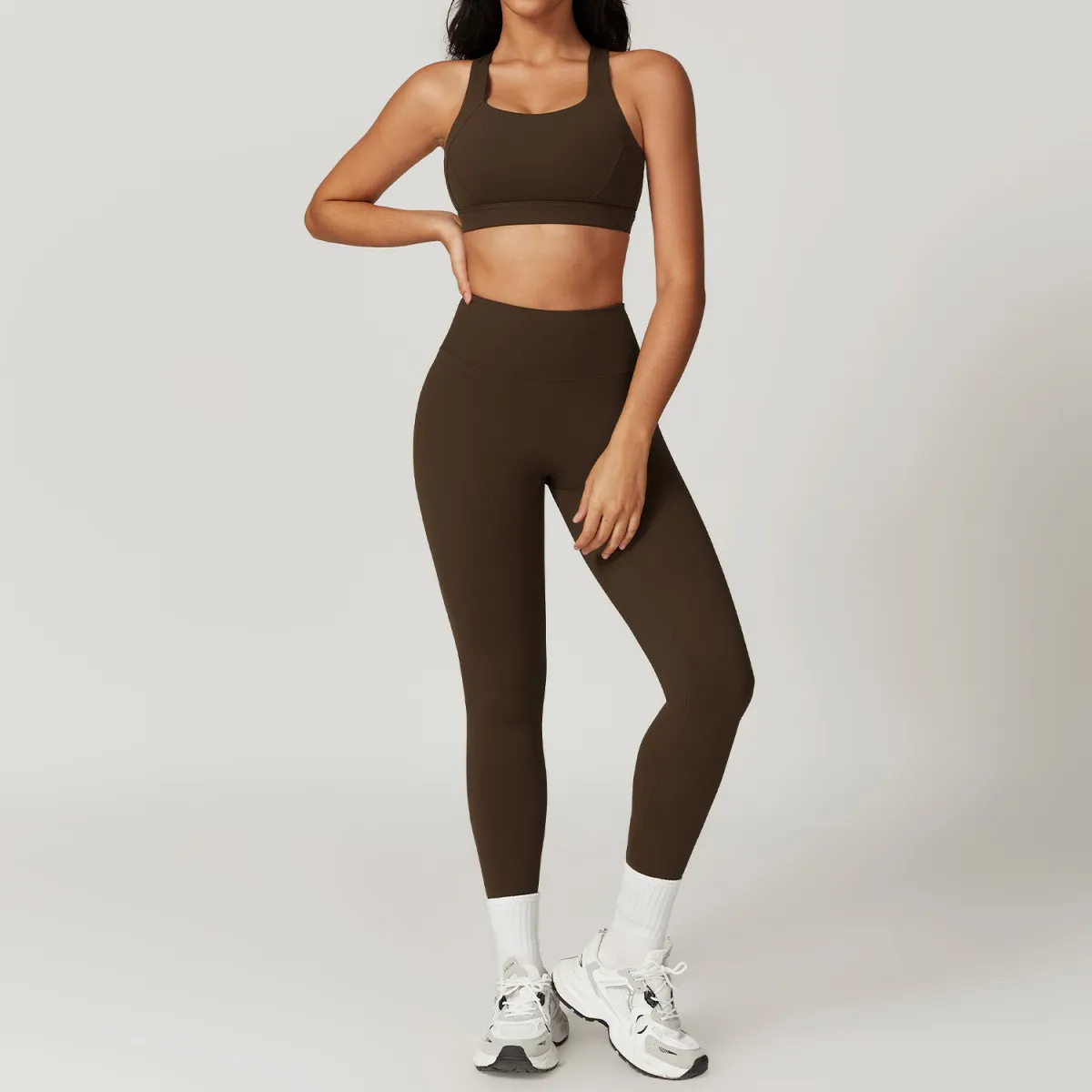 Women Solid Color Sport Bra Two-Piece Set