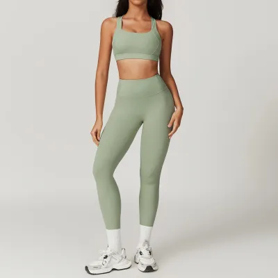 Women Solid Color Sport Bra Two-Piece Set