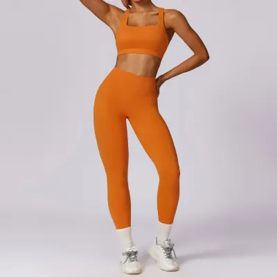 Women Solid Color Sport Bra Two-Piece Set