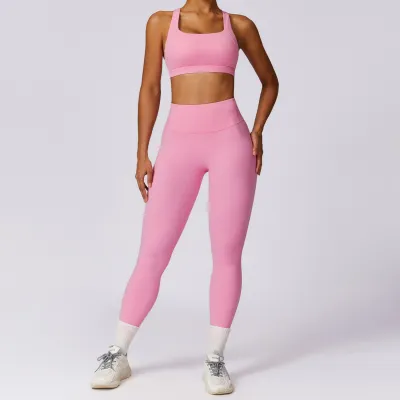 Women Solid Color Sport Bra Two-Piece Set