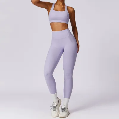 Women Solid Color Sport Bra Two-Piece Set